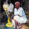 Figurative watercolor painting titled 'Festival Light With Man', 15x22 inches, by artist SRV ARTIST on Handmade Paper