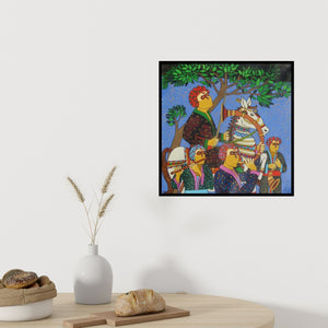 In-situ view of Someshwar's 'Festive (Royal Procession with Musicians)' painting in a room