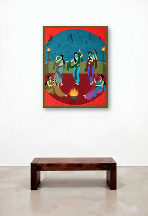 Festivity (Celebration in Times of Change) by artist Chetan Katigar displayed in a Modern Lounge