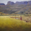 Landscape oil painting titled 'Field 2', 18x14 inches, by artist Uday Farat on Canvas