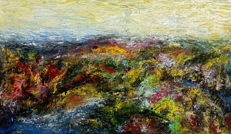 'Field Of Lights' landscape acrylic painting by artist Ganesh Singh, 15x24 inch, on canvas