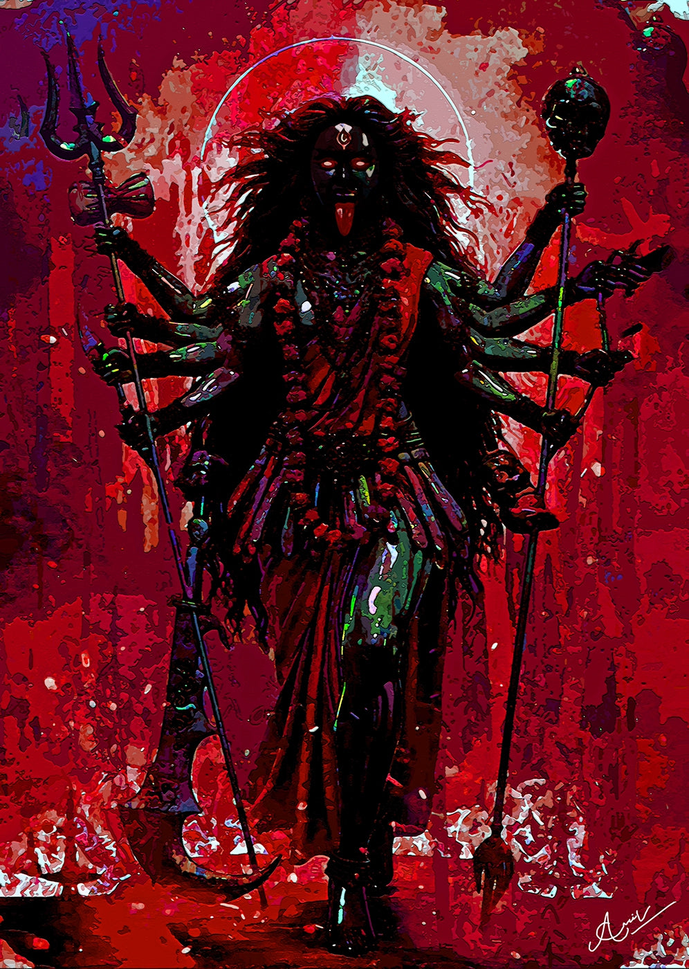 The Fierce Divine' religious mixed-media painting by artist Anil Kumar, 45x32 inch, on canvas