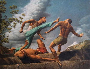 Fighting (The Intensity of Struggle) by Sanjay Sarfare, Original Postercolor Realistic Painting on Handmade Mount Board, Small Horizontal Wall Art