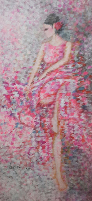 Figurative acrylic painting titled 'Figurante', 70x30 inches, by artist Sarang Singla on Canvas