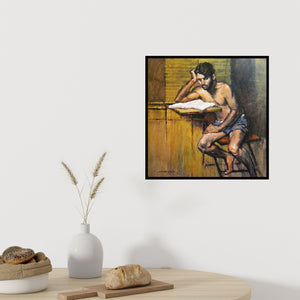 In-situ view of Nanasaheb Yeole's 'Figure 6 (Mahesh 2)' painting in a room