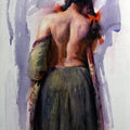Figurative oil painting titled 'Figure V', 21x15 inches, by artist Pramod Kurlekar on Paper
