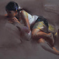 Figurative oil pastel painting titled 'Figure X', 15x21 inches, by artist Pramod Kurlekar on Paper