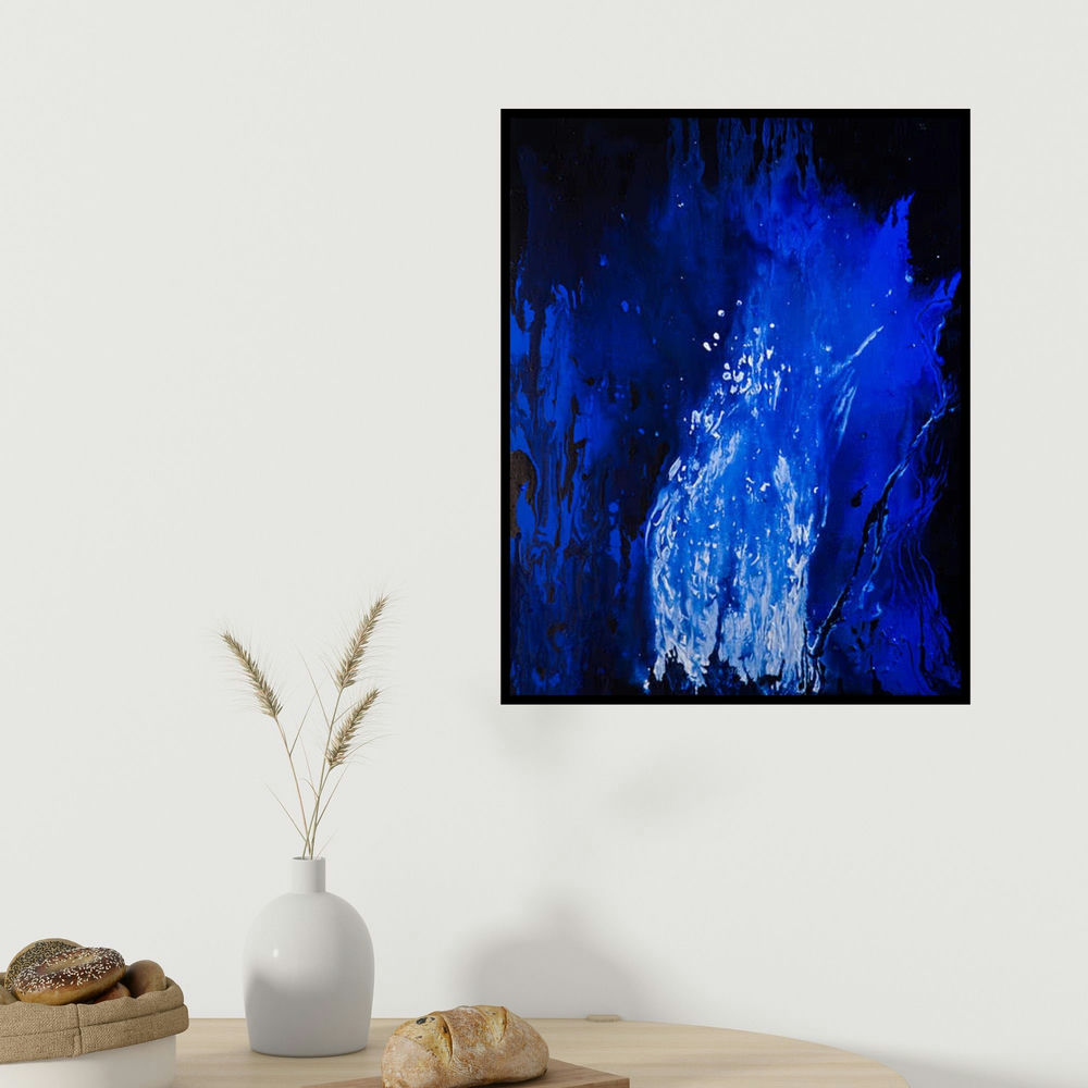 Kartikey Sharma's 'Fire 1' painting visualized above a sofa in a contemporary room.