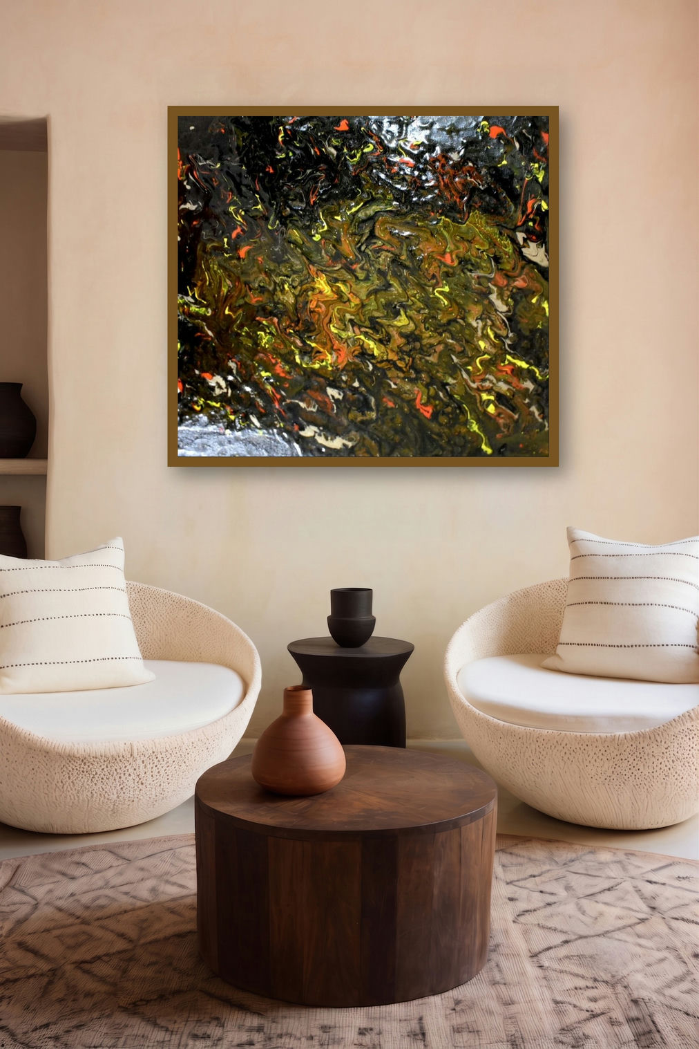 Fire (Volcanic Eruption) by artist Anshuman Acharya displayed in a Contemporary gallery