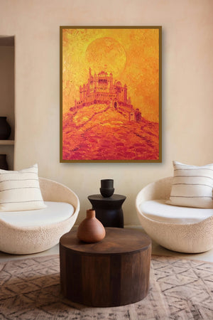 Fire In The Sky (Golden Hour in Jodhpur) by artist Jaya Javeri displayed in a Modern gallery
