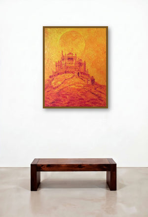 Fire In The Sky (Golden Hour in Jodhpur) by artist Jaya Javeri displayed in a Japandi Foyer