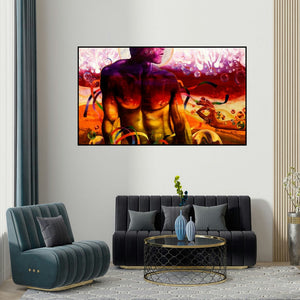 Ankur Rana's 'First Love (Dreamscape)' painting visualized above a sofa in a contemporary room.