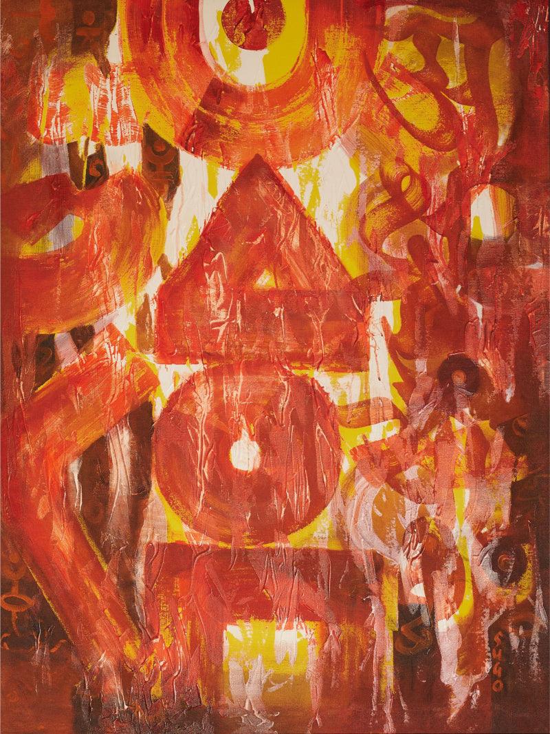 meditation acrylic painting titled 'First Sound Om', 48x36 inches, by artist Subhash Gondhale on Canvas