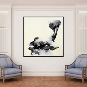 In-situ view of Huma Khan's 'Fish (Whispers of Nature: An Abstract Composition in Ink and Wash)' painting in a room