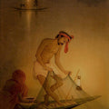 Figurative watercolor painting titled 'Fisherman 1', 22x15 inches, by artist Rajib Gain on Paper