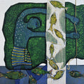 Fisherman In The River' figurative acrylic painting by artist Pravin Randive, 36x36 inch, on canvas