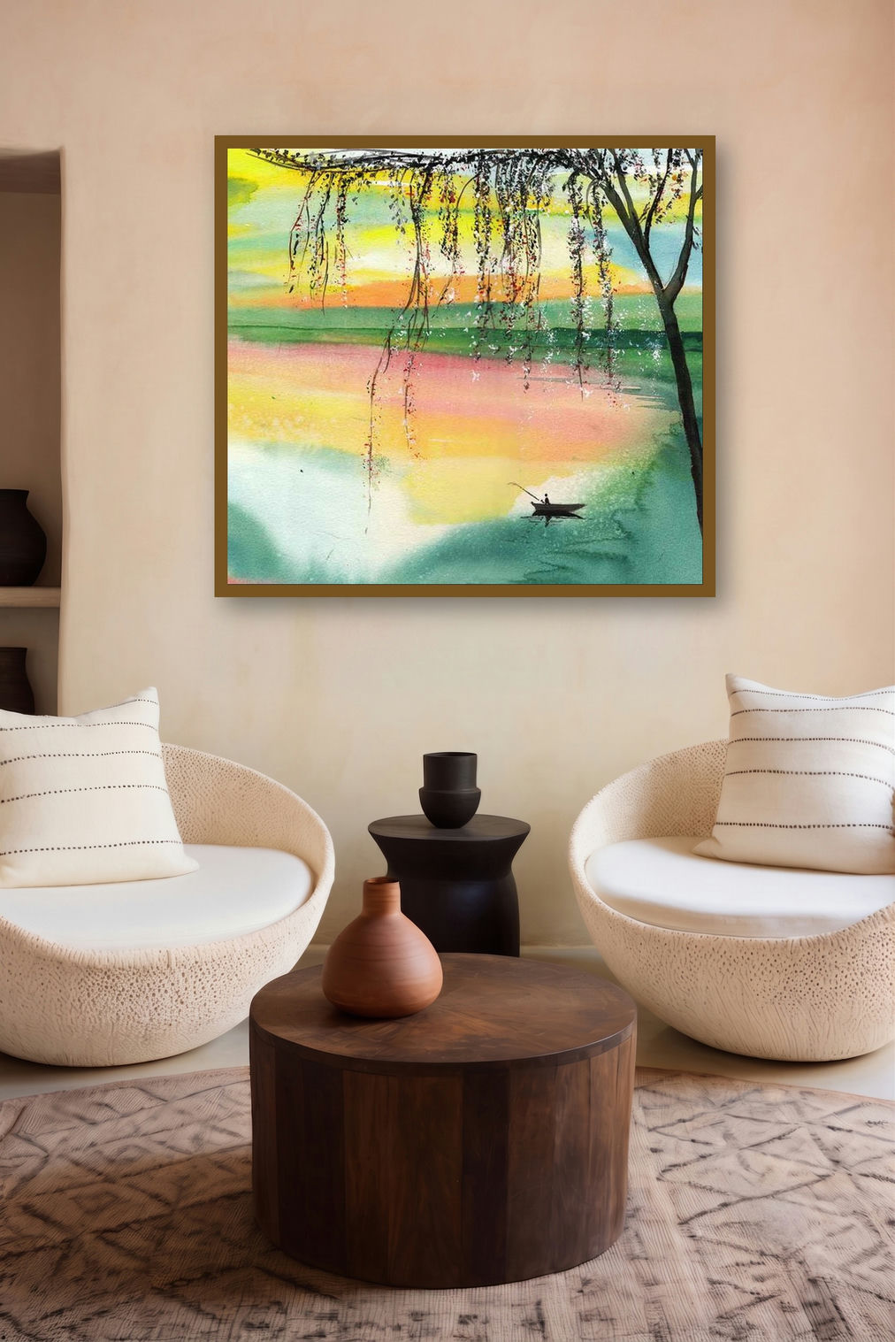 Fishing 1 by artist Anil Nene displayed in a Museum Style gallery