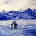 Seascape oil painting titled 'Fishing Boat', 20x13 inches, by artist Kiran Bableshwar on Canvas