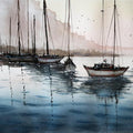 Seascape watercolor painting titled 'Fishing Boats', 12x16 inches, by artist Arunava Ray on Paper