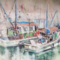Landscape watercolor painting titled 'Fishing harbor Chapora Goa', 16x12 inches, by artist Mrutyunjaya Dash on Paper