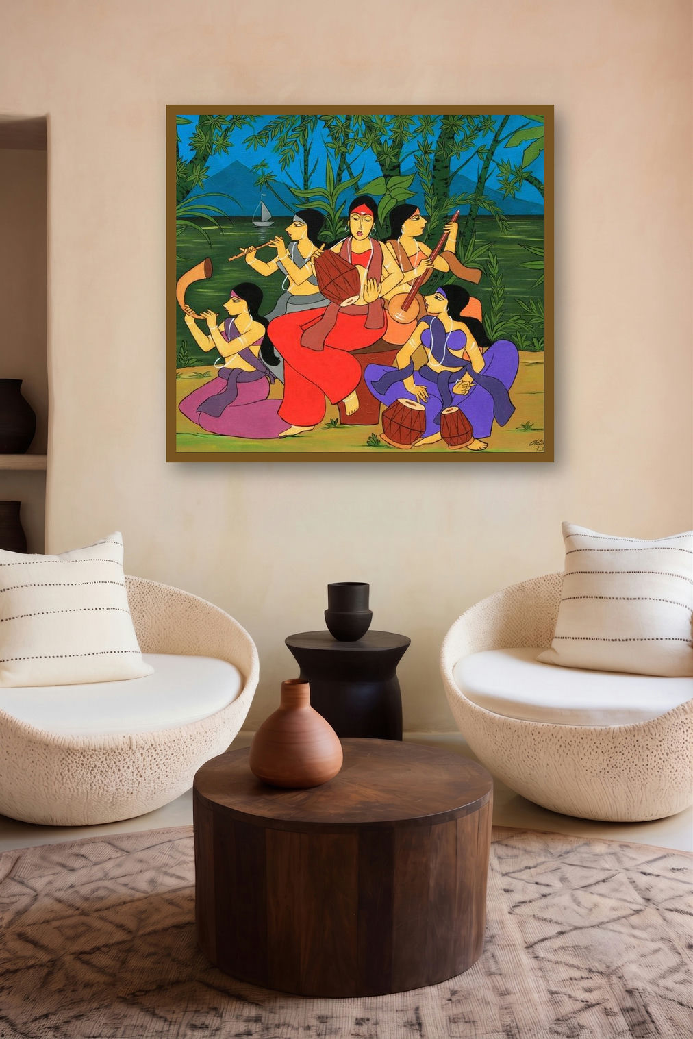 Five Sister (A Serene Melody) by artist Chetan Katigar displayed in a Indian Art gallery