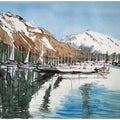Cityscape watercolor painting titled 'Fjords Of Alaska The Usa', 7x11 inches, by artist Arunava Ray on Paper