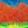 Nature oil painting titled 'Flame Of The Forest', 36x72 inches, by artist Pardeep Singh on Canvas