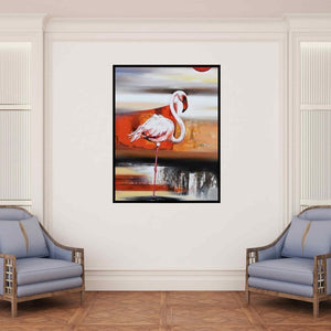 In-situ view of Vishwajeet Naik's 'Flamingo 4 (Crimson Horizon)' painting in a room