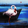 Animals acrylic painting titled 'Flamingo 6', 36x36 inches, by artist Vishwajeet Naik on Canvas