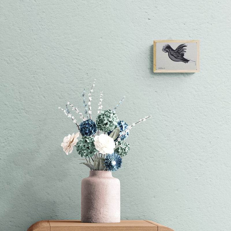 Preview of 'Flight 4 (A Flight of Fantasy)' Painting by Sudhir Shukla shown on a wall in a furnished room.