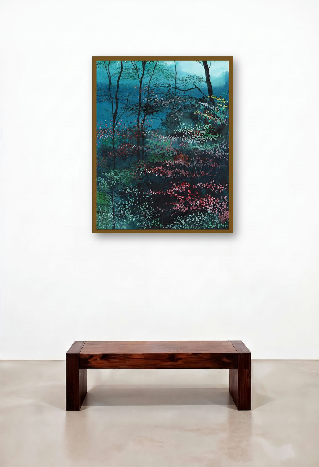 Flora by artist Anil Nene displayed in a Minimalist Reception Area