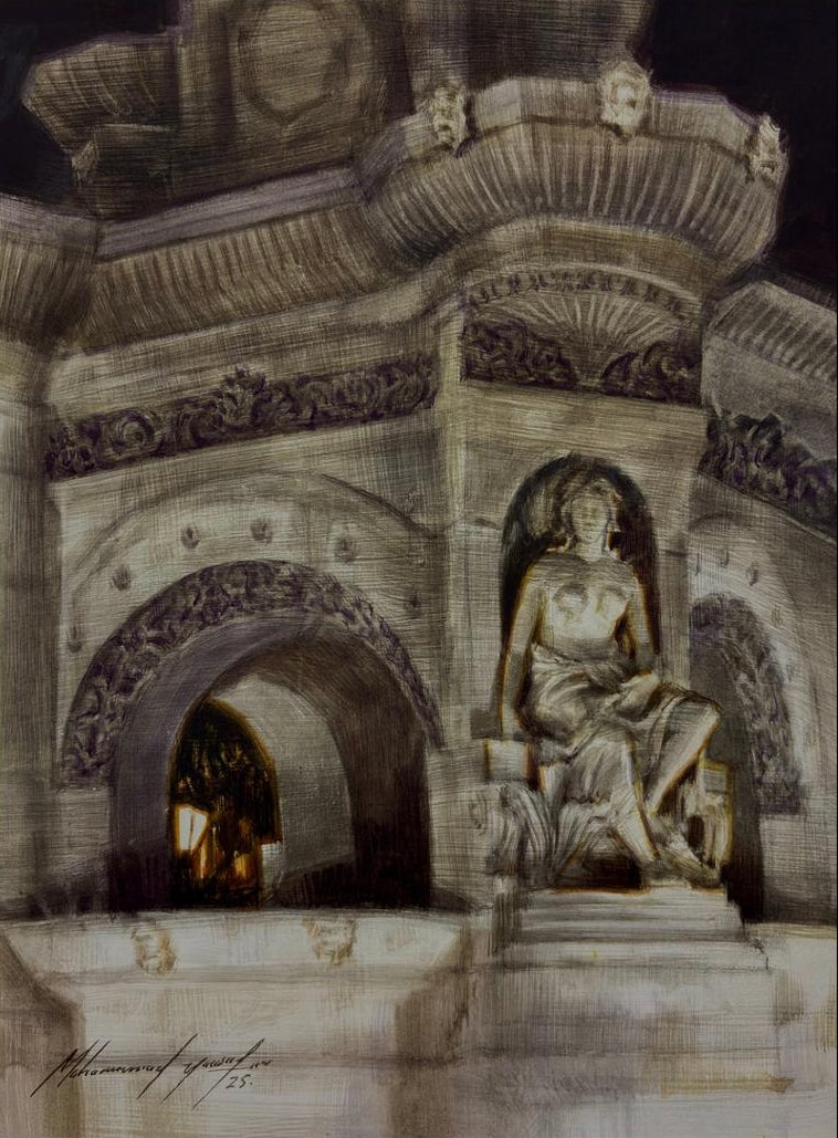 Flora Fountain 1' cityscape watercolor painting by artist Mohammad Yusuf, 12x9 inch, on paper