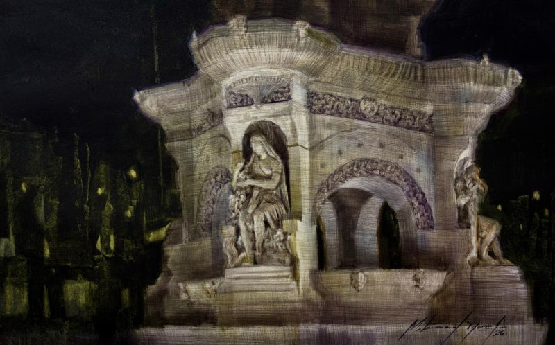 Flora Fountain 2' cityscape watercolor painting by artist Mohammad Yusuf, 9x14 inch, on paper