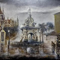 Cityscape acrylic painting titled 'Flora Fountain And Hutatma Chowk In Rain', 24x36 inches, by artist Aman A on Canvas