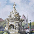 Cityscape acrylic painting titled 'Flora Fountain', 24x18 inches, by artist Ranabir Saha on Canvas
