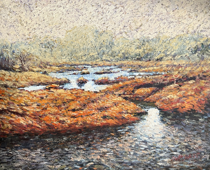 Flow' landscape oil painting by artist Amol Dubhele, 29x24 inch, on canvas