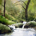 Landscape watercolor painting titled 'Flow', 14x21 inches, by artist Jitendra Sule on Handmade Paper