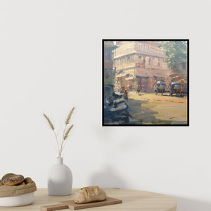 In-situ view of Suresh Jangid's 'Flow Of Boldness (Morning in Mumbai)' painting in a room