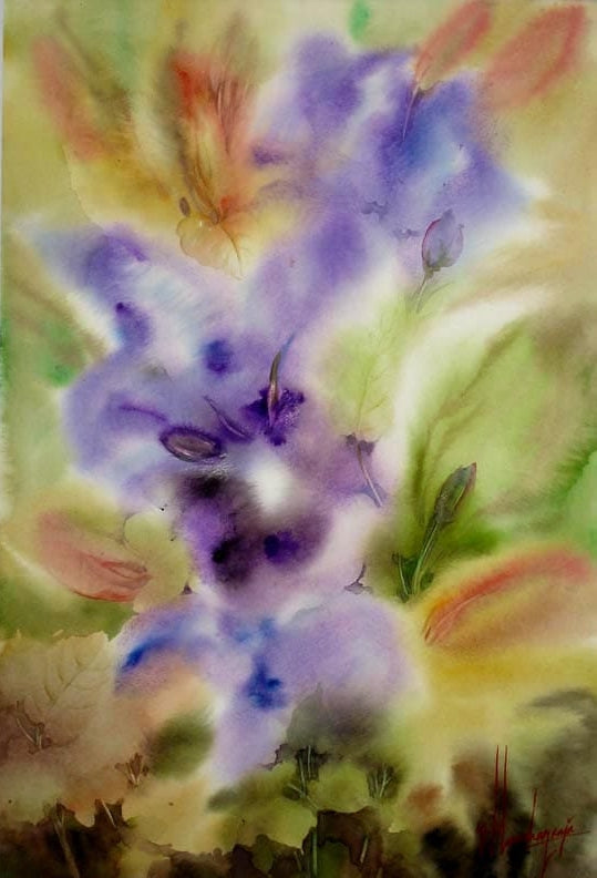'Flower 11' nature watercolor painting by artist Manohar Raja, 22x14 inch, on paper