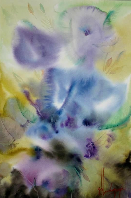 'Flower 12' nature watercolor painting by artist Manohar Raja, 22x14 inch, on paper