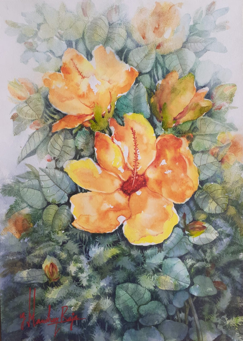 Flower 2' nature watercolor painting by artist Manohar Raja, 17x12 inch, on paper