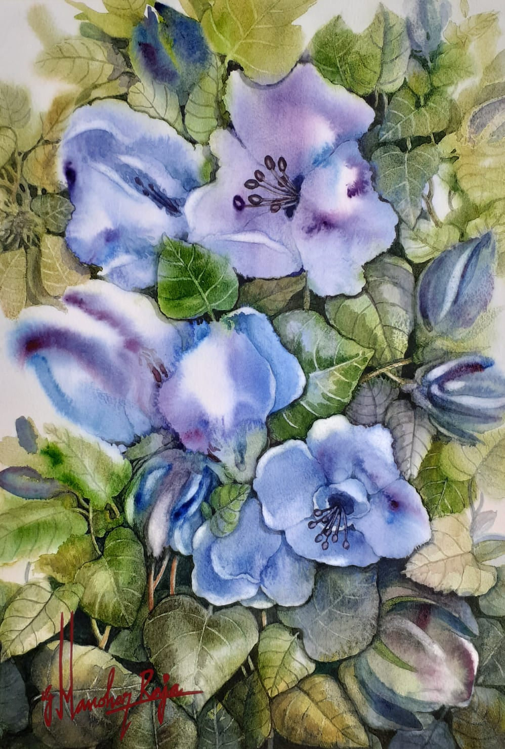 Flower 4' nature watercolor painting by artist Manohar Raja, 17x12 inch, on paper