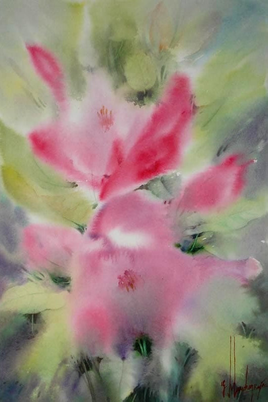 'Flower 7' nature watercolor painting by artist Manohar Raja, 22x14 inch, on paper