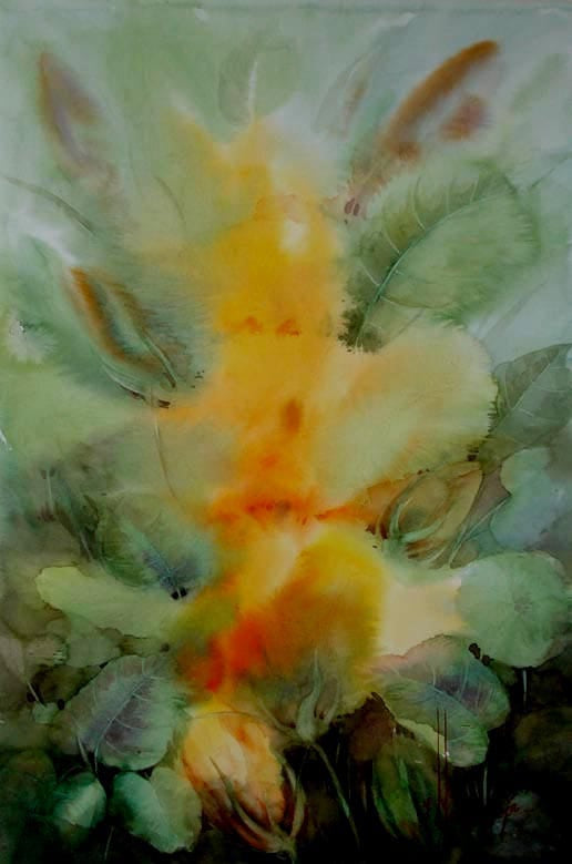 'Flower 8' nature watercolor painting by artist Manohar Raja, 22x14 inch, on paper