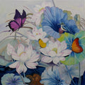 Nature oil painting titled 'Flower And Birds', 36x36 inches, by artist Sulakshana Dharmadhikari on Canvas