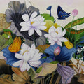 Nature oil painting titled 'Flower With Butterfly', 36x36 inches, by artist Sulakshana Dharmadhikari on Canvas