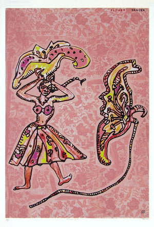 contemporary serigraphs painting titled 'Flower Dancer', 67x45 inches, by artist Jogen Chowdhury on Paper