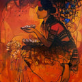 Figurative acrylic painting titled 'Flower Seller 5', 36x36 inches, by artist Sachin Sagare on Canvas
