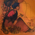 Figurative acrylic painting titled 'Flower Seller 8', 24x24 inches, by artist Sachin Sagare on Canvas