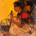 Flower Seller 9' figurative acrylic painting by artist Sachin Sagare, 24x24 inch, on canvas